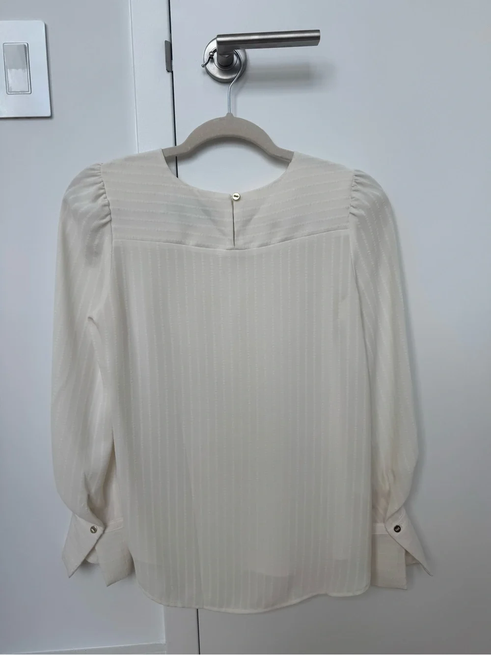 LOFT Cream Long-Sleeve Puff Shoulder Blouse